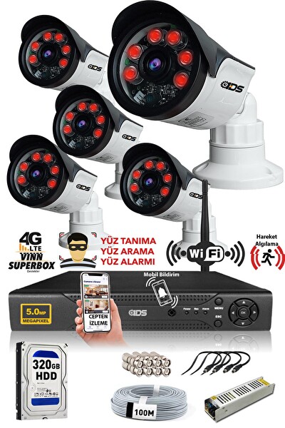 IDS Cepten İzle 5 Kameralı 5mp Sony Lensli Full HD Gece Görüşlü Güvenlik Kamerası Sistemi DS-2015HD-SET5-ARRAY