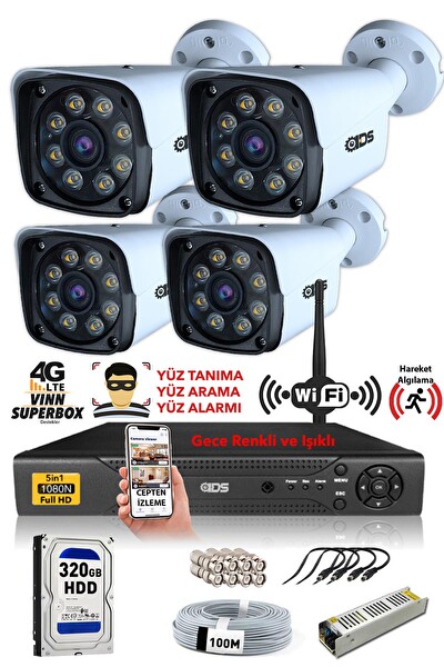 IDS Cepten İzle 4 Kameralı 5mp Sony Lensli 1080p FullHD Su Geçirmez Gece Renkli Kamera Seti DS-2034HD-WL-SET4-320