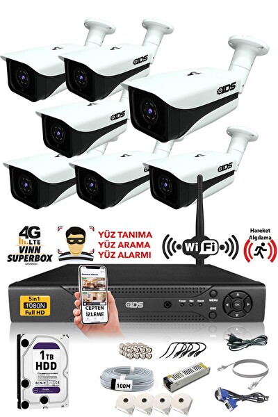 IDS 7 Kameralı 5MP Sony Lensli 1080p Full HD Cepten İzle 1 TB Dış Güvenlik Kamerası Sistemi DS-7070HD-SET7-1TB