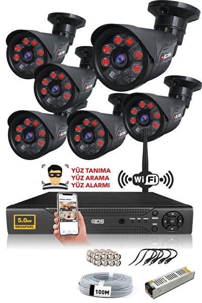 IDS 6 Kameralı 5 MP Sony Lensli 1080p Full HD Hard Disksiz Güvenlik Kamerası Sistemi DS-2015HD-SET6-NOHDD-BLACK