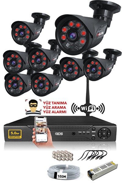 IDS 8 Kameralı 5 MP Sony Lensli 1080p Full HD Hard Disksiz Güvenlik Kamerası Sistemi DS-2015HD-SET8-NOHDD-BLACK