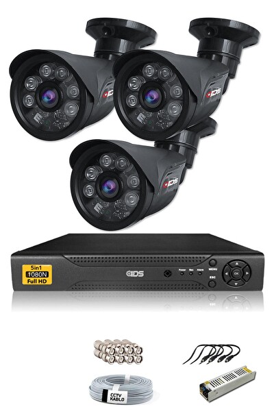 IDS 3 Kameralı 5 MP Sony Lensli 1080p Full HD Hard Disksiz Güvenlik Kamerası Sistemi DS-2015HD-SET3-NOHDD-BLACK