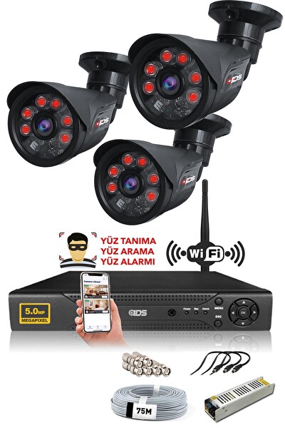 IDS 3 Kameralı 5 MP Sony Lensli 1080p Full HD Hard Disksiz Güvenlik Kamerası Sistemi DS-2015HD-SET3-NOHDD-BLACK