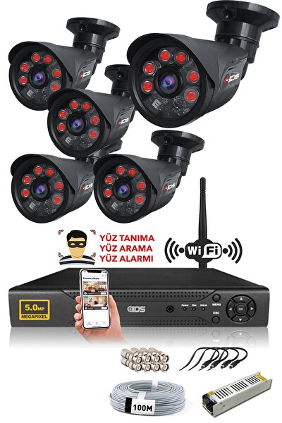 IDS 5 Kameralı 5 MP Sony Lensli 1080p Full HD Hard Disksiz Güvenlik Kamerası Sistemi DS-2015HD-SET5-NOHDD-BLACK