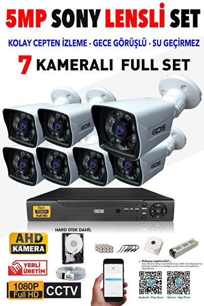 IDS Cepten İzle 500 Dış 7 Kameralı 5mp Sony Lensli 1080p FullHD Güvenlik Kamerası Sistemi DS-2021HD-SET7-500