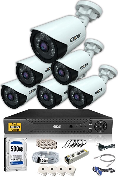 IDS Cepten İzle 500 Dış 6 Kameralı 5mp Sony Lensli 1080p FullHD Güvenlik Kamerası Sistemi DS-2020HD-SET6-500