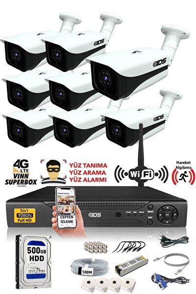 IDS Cepten İzle 500 Dış 8 Kameralı 5mp Sony Lensli 1080p FullHD Güvenlik Kamerası Sistemi DS-7070HD-SET8-500