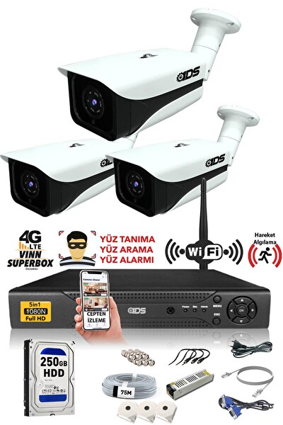 IDS Cepten İzle 250 Dış 3 Kameralı 5mp Sony Lensli 1080p FullHD Güvenlik Kamerası Sistemi DS-7070HD-SET3-250-X