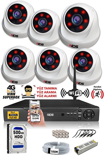 IDS 6 Kameralı 5MP Sony Lensli 1080p Full HD Cepten İzle 500 İç Güvenlik Kamerası Sistemi D-2026HD-SET6-500