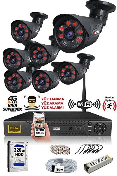 IDS 7 Kameralı 5MP Sony Lensli Full HD Gece Görüşlü Cepten İzle Güvenlik Kamerası Sistemi DS-2015HD-SET7-320-BLACK