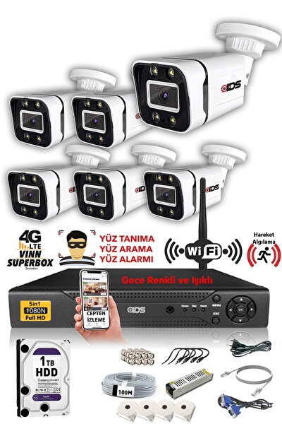 IDS 6 Kameralı 5MP Sony Lensli 1080p Full HD Su Geçirmez Cepten İzle Gece Renkli Full Kamera Seti DS-2031HD-WL-SET6-1TB