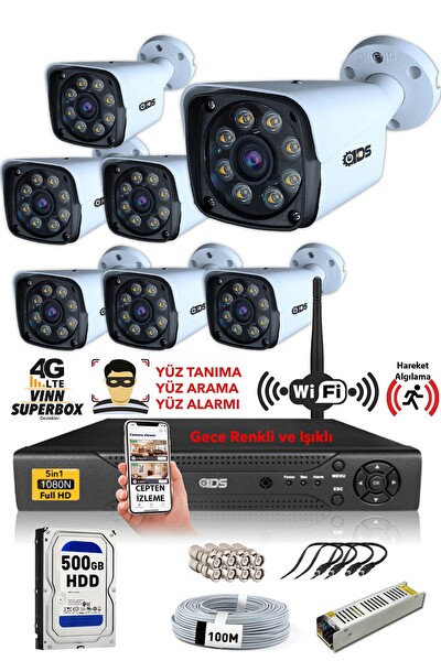 IDS 7 Kameralı 5MP Sony Lensli 1080p Full HD Su Geçirmez Cepten İzle Gece Renkli Kamera Seti DS-2034HD-WL-SET7-500