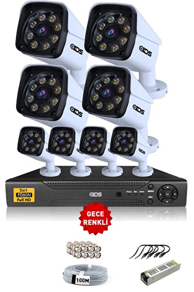 IDS 8 Kameralı 5 MP Sony Lensli 1080P FHD Su Geçirmez Cepten İzle Gece Renkli Full Kamera Seti DS-2034HD-WL-SET8-NOHDD