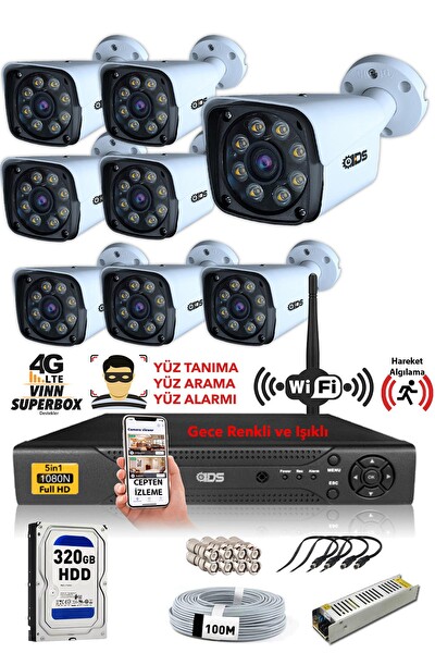 IDS 8 Kameralı 5 MP Sony Lensli 1080P FHD Su Geçirmez Cepten İzle Gece Renkli Full Kamera Seti DS-2034HD-WL-SET8-320