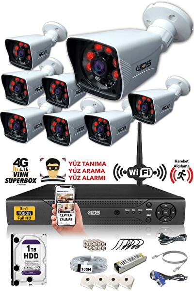 IDS 8 Kameralı 5 MP Sony Lensli 1080P FHD Cepten İzle 1 TB Dış Güvenlik Kamerası Sistemi DS-2021HD-SET8-1TB
