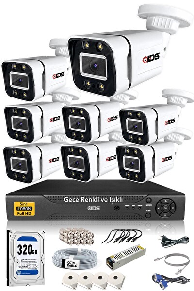 IDS 8 Kameralı 5 MP Sony Lensli 1080P FHD Su Geçirmez Cepten İzle Gece Renkli Full Kamera Seti DS-2031HD-WL-SET8-320