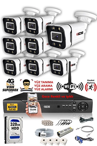 IDS 8 Kameralı 5 MP Sony Lensli 1080P FHD Su Geçirmez Cepten İzle Gece Renkli Full Kamera Seti DS-2031HD-WL-SET8-320