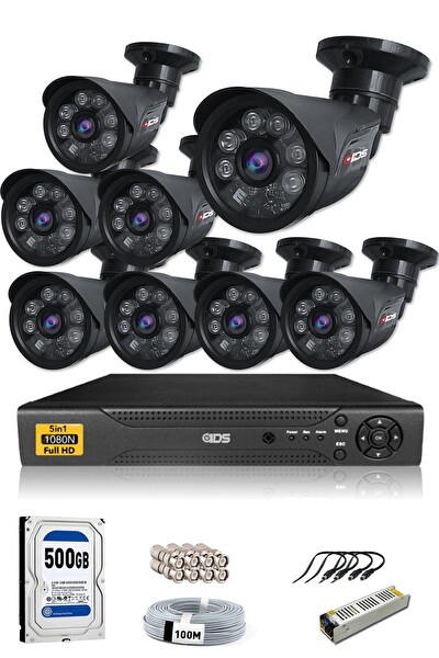 IDS 8 Kameralı 5 MP Sony Lensli 1080p FHD Cepten İzle 500 Dış Güvenlik Kamerası Sistemi DS-2015HD-SET8-500-BLACK