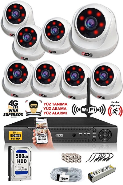 IDS 8 Kameralı 5 MP Sony Lensli 1080p FHD Cepten İzle 500 İç Güvenlik Kamerası Sistemi D-2026HD-SET8-500