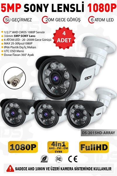 IDS 4 Kameralı 5 MP Lensli 1080p Full HD AHD Gece Görüşlü Su Geçirmez Güvenlik Kamerası DS-2015HD-ARRAY-4