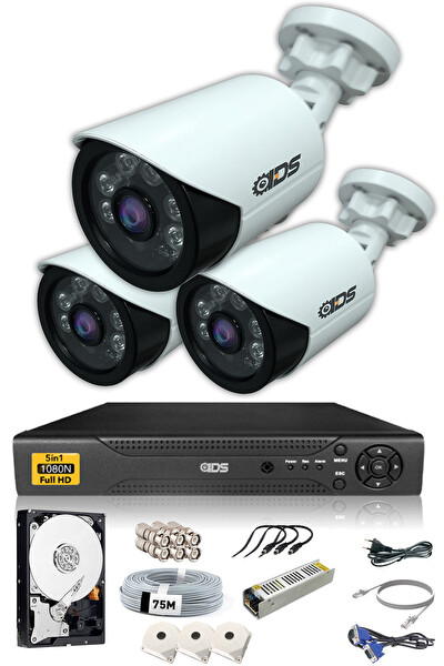 IDS 3 Kameralı 5 MP Sony Lensli 1080p Full HD Cepten İzle 250 Dış Güvenlik Kamerası Sistemi DS-2020HD-SET3-250-X