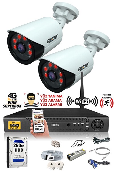 IDS 2 Kameralı 5 MP Sony Lensli 1080p Full HD Cepten İzle 250 Dış Güvenlik Kamerası Sistemi DS-2020HD-SET2-250-X
