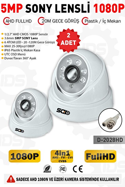 IDS 5mp Lensli 1080p Fullhd AHD İç Mekan Gece Görüşlü Güvenlik Kamerası 2 Adet D-2028HD2