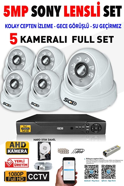 IDS Cepten İzle 500 İç 5 Kameralı 5mp Sony Lensli 1080p Fullhd Güvenlik Kamerası Sistemi D-2028HD-SET5-500