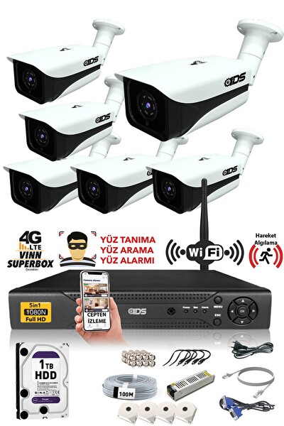 IDS Cepten İzle 1 TB Dış 6 Kameralı 5mp Sony Lensli 1080p FullHD Güvenlik Kamerası Sistemi DS-7070HD-SET6-1TB