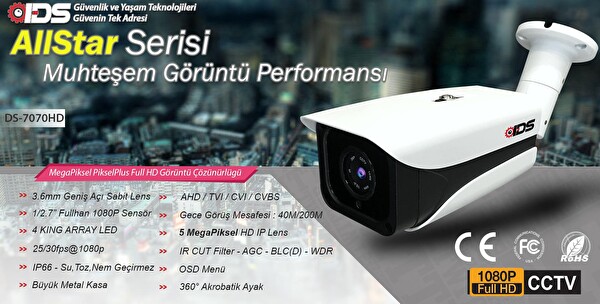 IDS Hard Disksiz 3 Kameralı 5mp Sony Lensli 1080p FullHD Güvenlik Kamerası Sistemi DS-7070HD-SET3-NOHDD