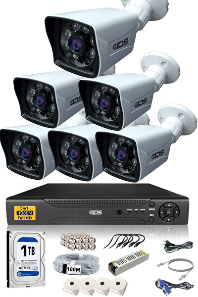 IDS Cepten İzle 1 TB Dış 6 Kameralı 5 MP Sony Lensli 1080p Fullhd Güvenlik Kamerası Sistemi DS-2021HD-SET6-1TB