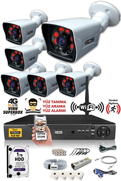 IDS Cepten İzle 1 TB Dış 6 Kameralı 5 MP Sony Lensli 1080p Fullhd Güvenlik Kamerası Sistemi DS-2021HD-SET6-1TB