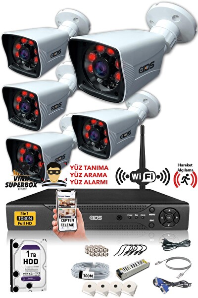 IDS Cepten İzle 1 TB Dış 5 Kameralı 5 MP Sony Lensli 1080p Fullhd Güvenlik Kamerası Sistemi DS-2021HD-SET5-1TB