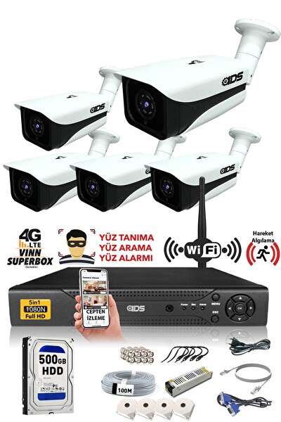 IDS 5 Kameralı 5 MP Sony Lensli 1080p Full HD Cepten İzle 500 Dış Güvenlik Kamerası Sistemi DS-7070HD-SET5-500