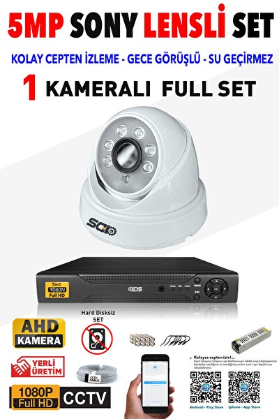 IDS 1 Kameralı 5 MP Sony Lensli 1080p Full HD Hard Disksiz Güvenlik Kamerası Sistemi D-2028HD-SET1-NOHDD