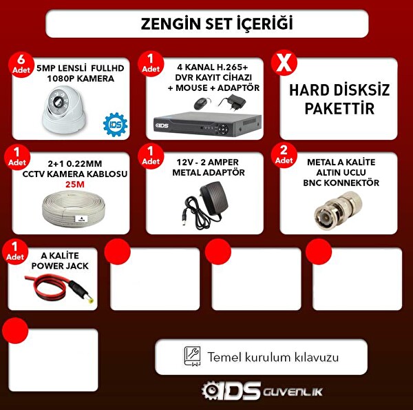 IDS 1 Kameralı 5 MP Sony Lensli 1080p Full HD Hard Disksiz Güvenlik Kamerası Sistemi D-2028HD-SET1-NOHDD