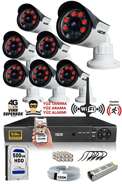 IDS 7 Kameralı 5 MP Sony Lensli 1080p FHD Cepten İzle 500 Dış Güvenlik Kamerası Sistemi DS-2015HD-SET7-500-ARRAY