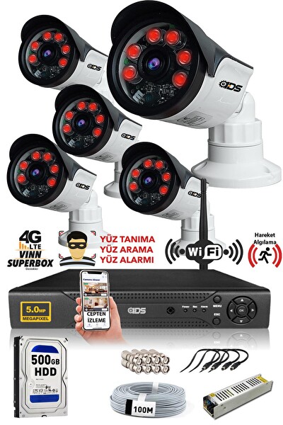 IDS 5 Kameralı 5 MP Sony Lensli 1080p FHD Cepten İzle 500 Dış Güvenlik Kamerası Sistemi DS-2015HD-SET5-500-ARRAY