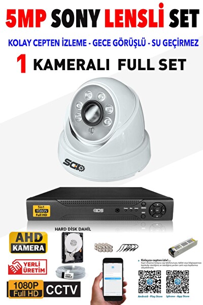 IDS 1 Kameralı 5 MP Sony Lensli 1080p Full HD Cepten İzle 320 İç Güvenlik Kamerası Sistemi D-2028HD-SET1-320