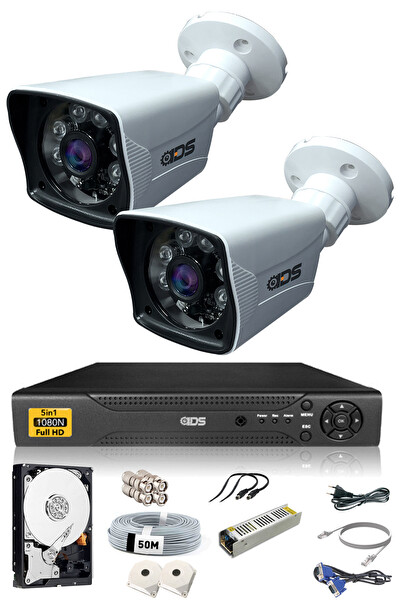 IDS 2 Kameralı 5 MP Sony Lensli 1080p Full HD Cepten İzle 250 Dış Güvenlik Kamerası Sistemi DS-2021HD-SET2-250-X
