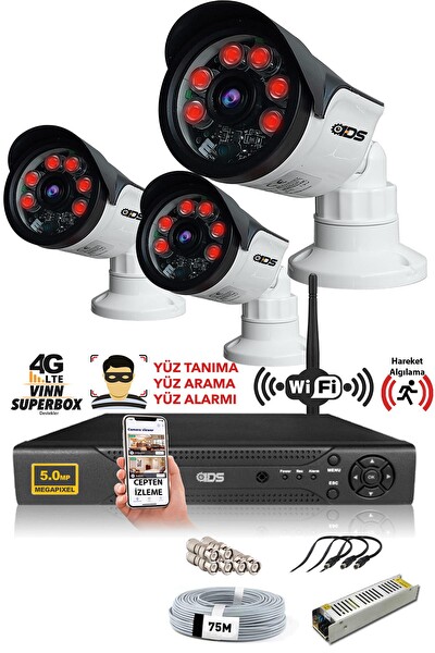 IDS 3 Kameralı 5 MP Sony Lensli 1080p Full HD Hard Disksiz Güvenlik Kamerası Sistemi DS-2015HD-SET3-NOHDD