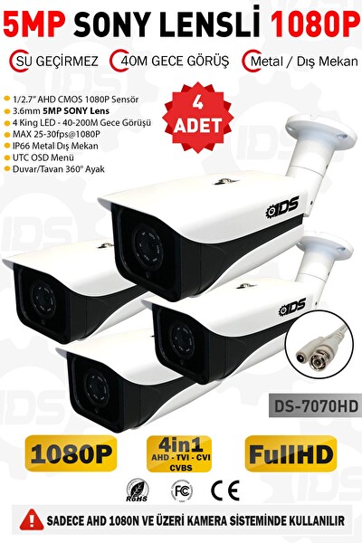 IDS 4 Kameralı 5mp Lensli 1080p Full HD AHD Gece Görüşlü Su Geçirmez Kamera Sistemleri İçin Güvenlik Kamerası DS-7070HD4