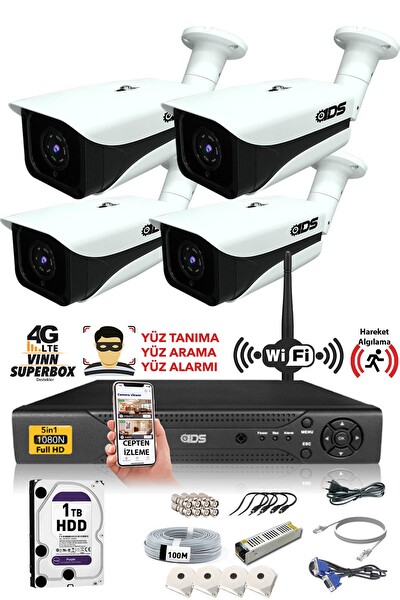 IDS 4 Kameralı 5 MP Sony Lensli 1080p Full HD Cepten İzle 1 TB Dış Güvenlik Kamerası Sistemi DS-7070HD-SET4-1TB