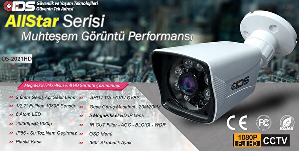 IDS 4 Kameralı 5 MP Sony Lensli 1080p Full HD Cepten İzle 250 Dış Güvenlik Kamerası Sistemi DS-2021HD-SET4-250-X
