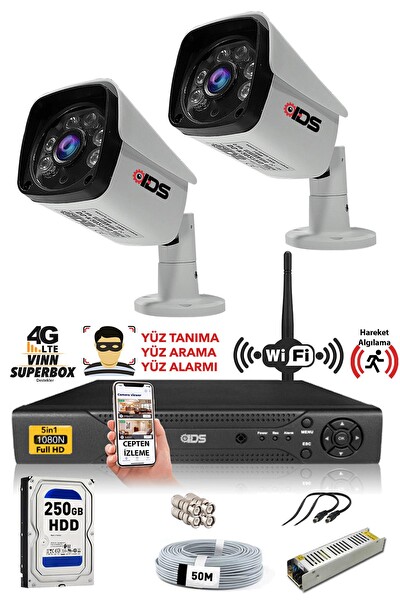 IDS 2 Kameralı 5 MP Sony Lensli 1080p Full HD Cepten İzle 250 Dış Güvenlik Kamerası Sistemi DS-2027HD-SET2-250-X