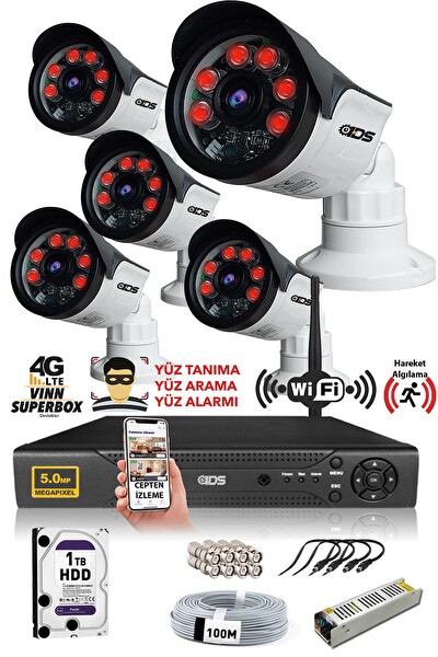 IDS 5 Kameralı 5 MP Sony Lensli 1080p Full HD Cepten İzle 1 TB Dış Güvenlik Kamerası Sistemi DS-2015HD-SET5-1TB
