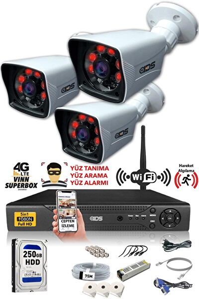 IDS 3 Kameralı 5 MP Sony Lensli 1080p Full HD Cepten İzle 250 Dış Güvenlik Kamerası Sistemi DS-2021HD-SET3-250-X