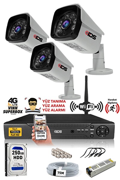 IDS 3 Kameralı 5 MP Sony Lensli 1080p Full HD Cepten İzle 250 Dış Güvenlik Kamerası Sistemi DS-2027HD-SET3-250-X