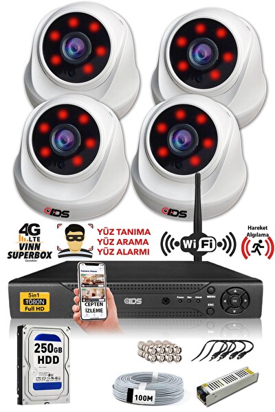 IDS 4 Kameralı 5 MP Sony Lensli 1080p Full HD Cepten İzle 250 İç Güvenlik Kamerası Sistemi D-2026HD-SET4-250-X