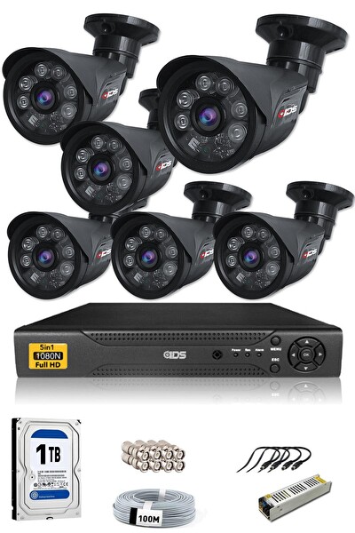 IDS 6 Kameralı 5MP Sony Lensli 1080P Full HD Cepten İzle 1 TB Dış Güvenlik Kamerası Sistemi DS-2015HD-SET6-1TB-BLACK